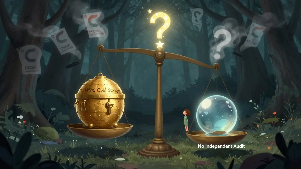 Eine magische Waage mit einem goldenen Tresor und einer zerbrechlichen Kugel, ein Kind schaut auf einen Sternen-Fragezeichen, während gescheiterte Börsen in Rauch aufgehen.