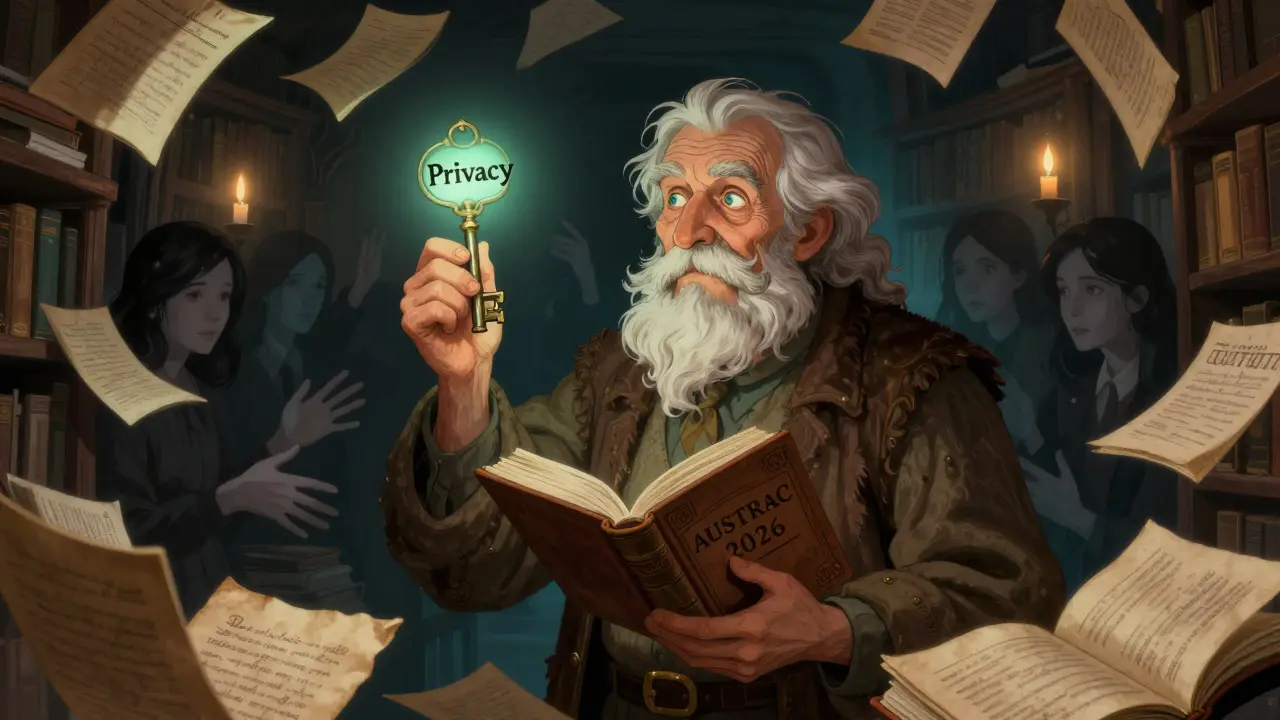 Ein Bibliothekar hält den Schlüssel zur Privatsphäre, während unterdrückte Nutzer aus dem Dunkel um Hilfe flehen.