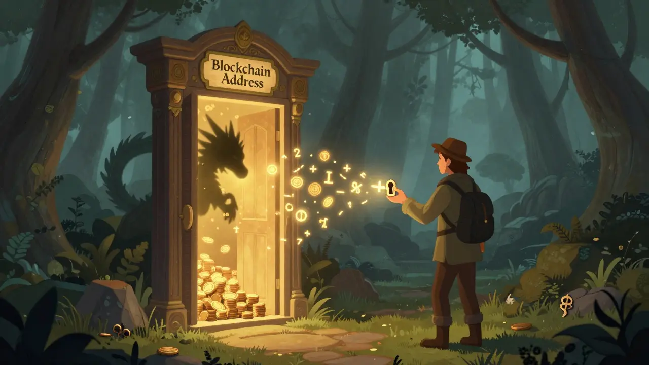 Eine geheimnisvolle Tür mit einem Schlüsselloch, das mathematische Symbole freisetzt, während ein verborgener Schlüssel schläft.