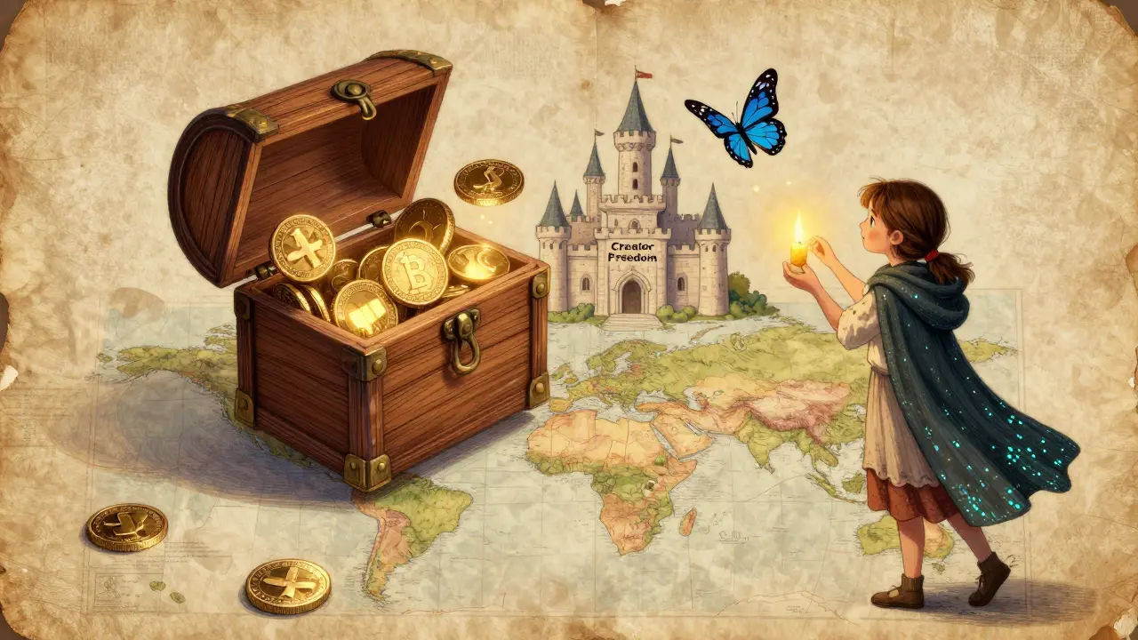 Zauberhafte Geldkiste sendet stabile Münzen aus Afrika, Asien und Südamerika zu einer Kreativen.