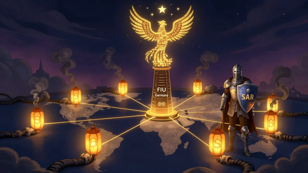 Eine globale Netzwerk-Laternenverbindung mit einem Ritter, der die SAR-Sicherheit vor dunklen Kräften verteidigt.