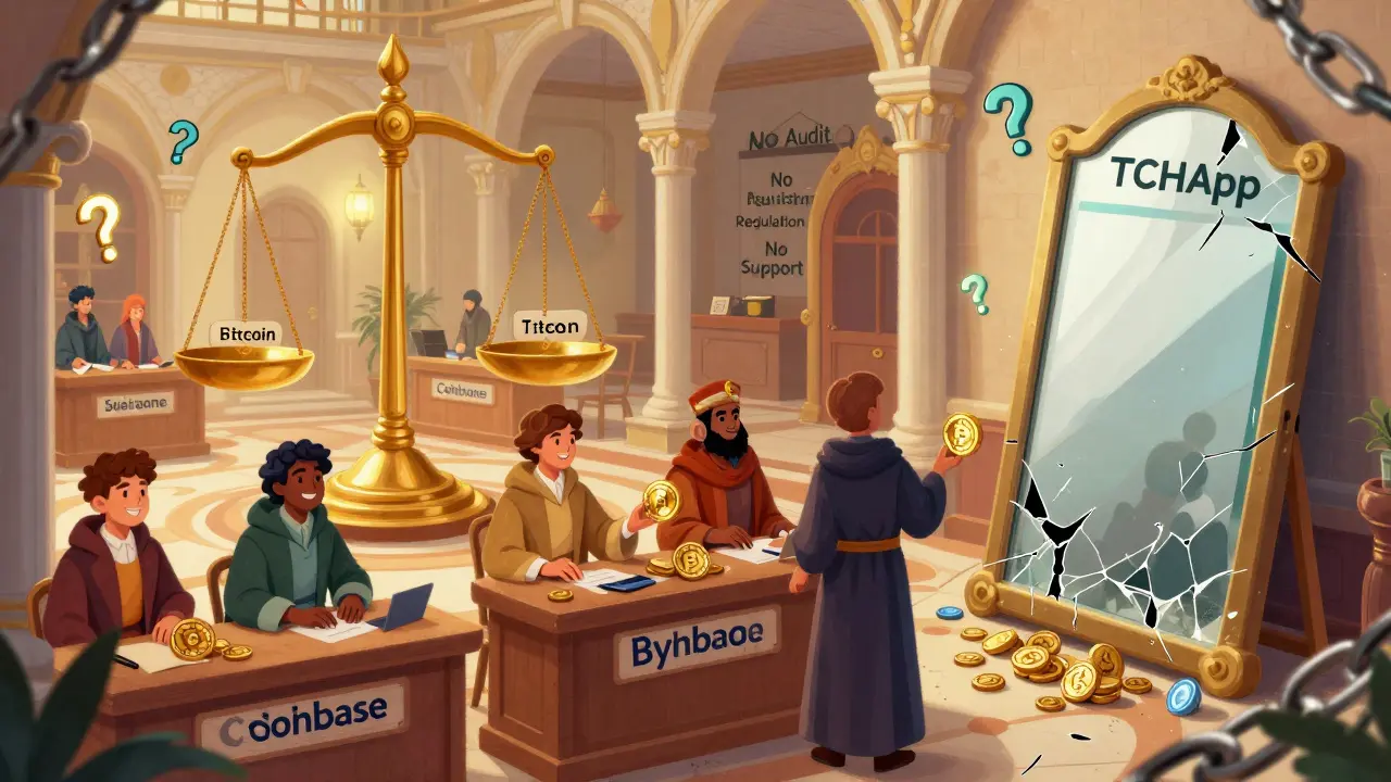 Ein prächtiger Handelsraum mit sicheren Börsen; in der Ecke spiegelt ein Spiegel nur ein leeres Feld für TCHApp wider.