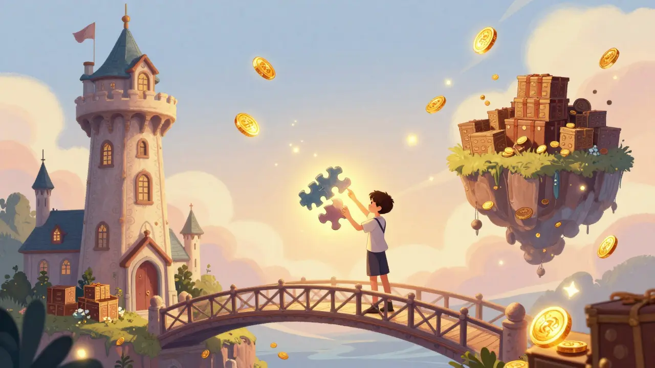 Ein Schüler löst ein leuchtendes Rätsel, um goldene Token zu erhalten.