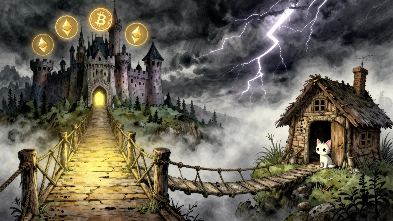Eine Wahl zwischen einer stabilen Brücke und einem riskanten Weg zu einem isolierten Häuschen.