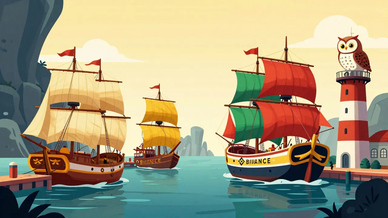 Sicherer Hafen mit stabilen Schiffen, Symbol für moderne Krypto-Alternativen