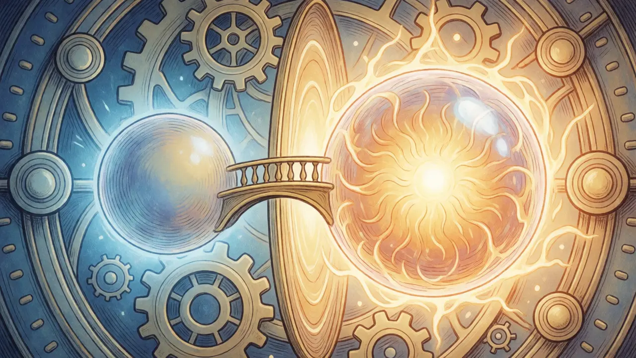 Symbolische Darstellung des Tokenswap von VEE zu DUAL als magische Transformation.